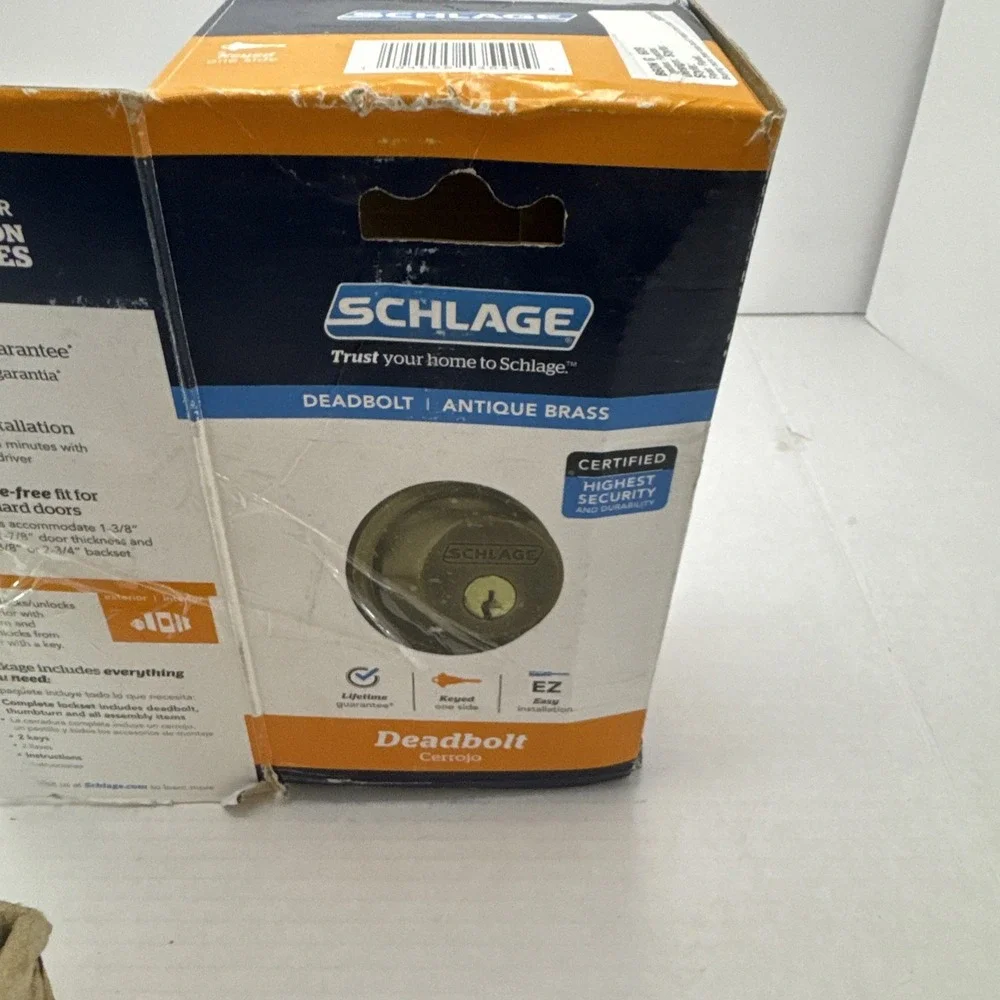 SCHLAGE‎ B60N G 609 Single Cylinder Antique Brass Deadbolt Keyed One Side